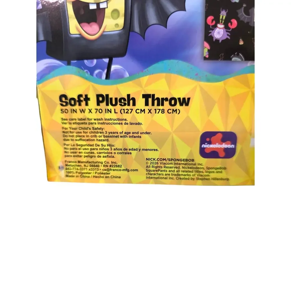 Nickelodeon Spongebob Squarepants Halloween Soft Plush Throw Blanket 50x70 NEW